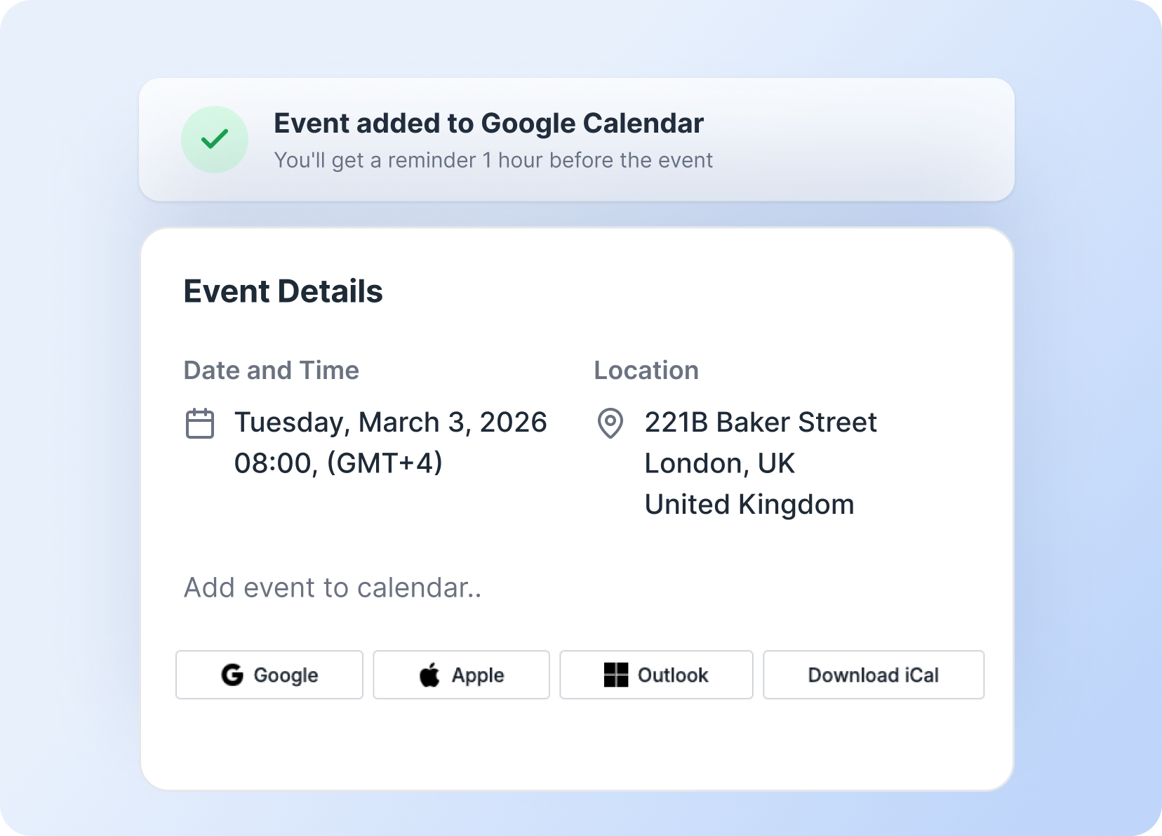 Add events to calendars Add events to calendars