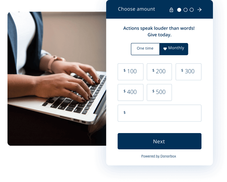 Start accepting donations in minutes Start accepting donations in minutes